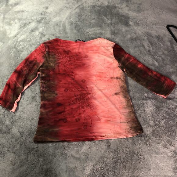 Womens Floral Top Size L Red Tyedye Sparkle Stretch Lorelei Gilmore Fairy Grunge - Picture 7 of 8